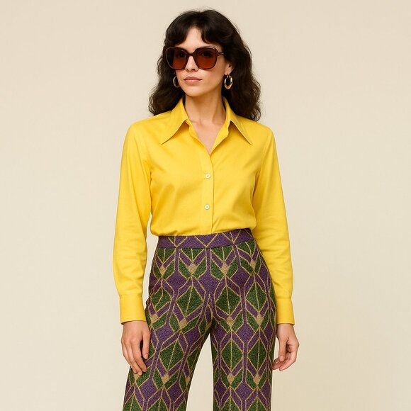 Dixie Metallic Wide Leg Pants Disco 70s 80s Purple Green Gold S Italy - Picture 1 of 13